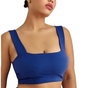 Reformation Caspian Blue Ellie Ecostretch Active Square Neck Sports Bra Large